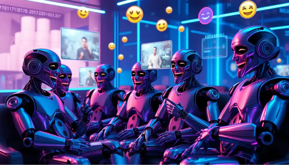 AI robots making memes about humans in funny way